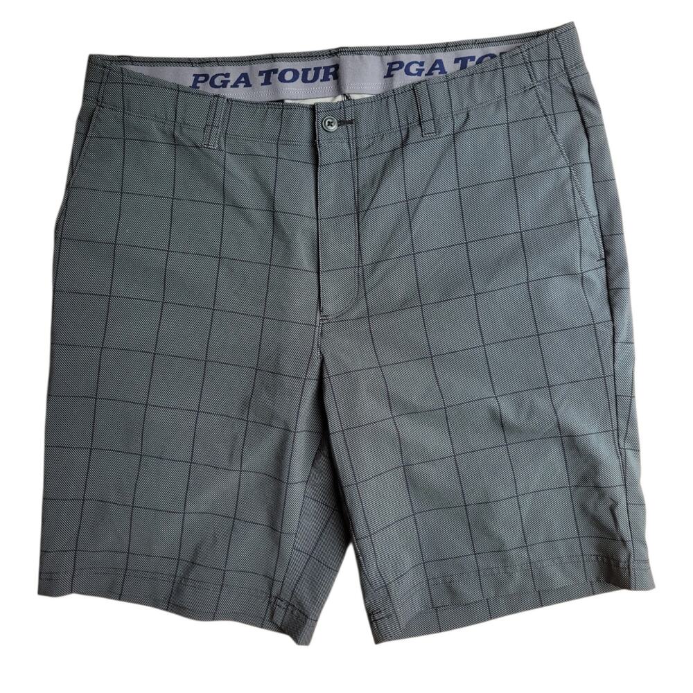 PGA TOUR Men's Golf Shorts 38 Gray Plaid Windowpane Performance Stretch